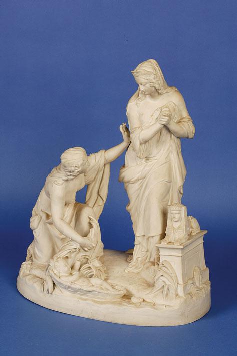 Appraisal: A VICTORIAN PARIAN WARE GROUP of Moses Amidst the Bulrushes