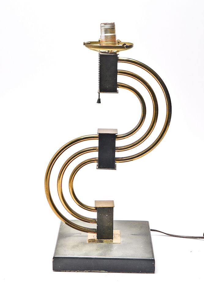 Appraisal: Mid-Century Modern S-Curve Brass Table Lamp Mid-century modern brass table