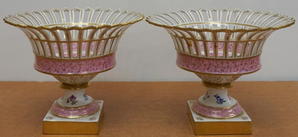 Appraisal: Pair K P M Gilt and Floral Decorated Porcelain Compotes