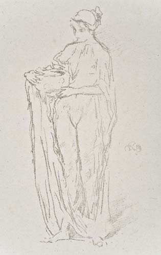 Appraisal: JAMES A M WHISTLER Girl with Bowl Lithograph on China