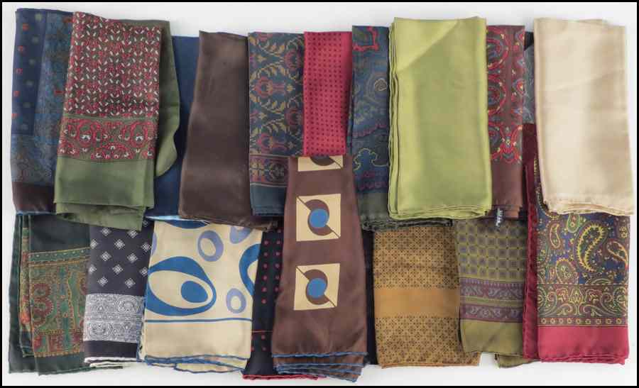 Appraisal: COLLECTION OF MEN'S SILK POCKET SQUARES AND SCARVES Condition No