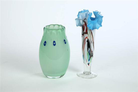 Appraisal: TWO ART GLASS VASES A cased in blue white vase