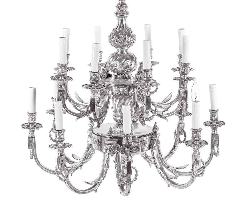 Appraisal: A Silver-Plate Sixteen-Light Chandelier A Silver-Plate Sixteen-Light Chandelier th Century