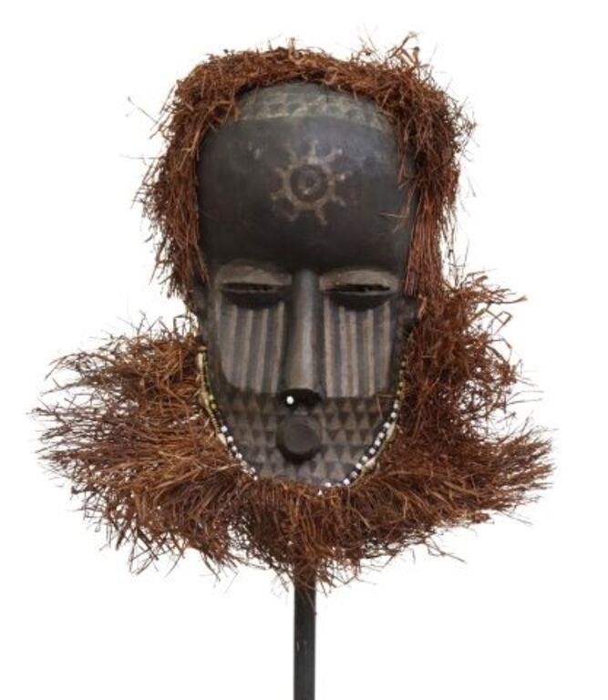 Appraisal: African carved helmet mask on stand likely the Kuba peoples