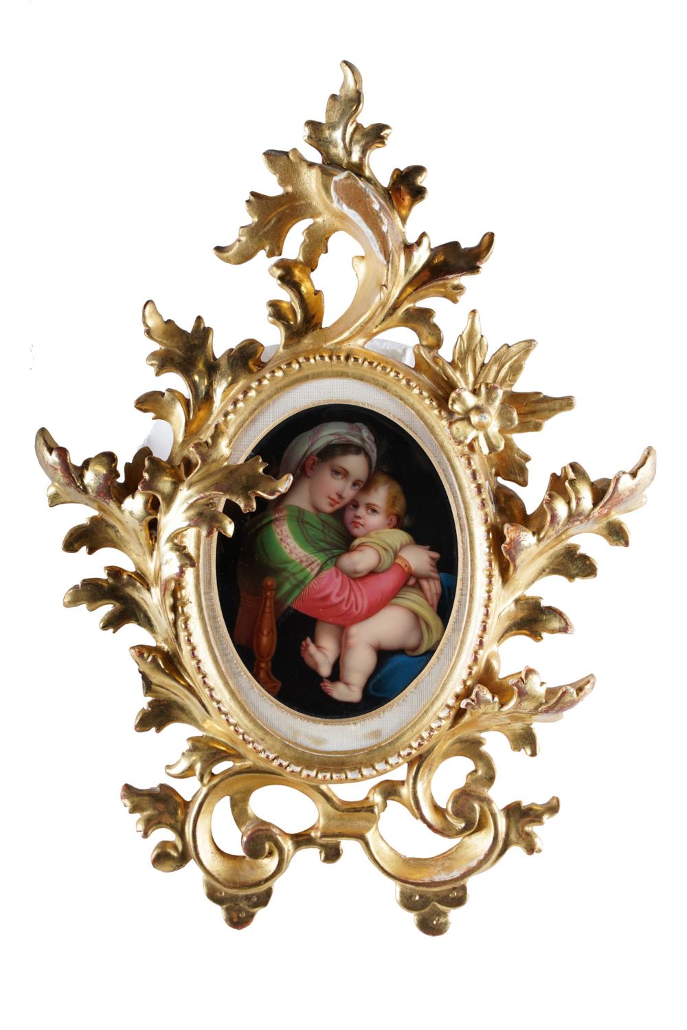 Appraisal: MINIATURE PORTRAIT OF MADONNA CHILD IN GILT FRAMEhandpainted on porcelain