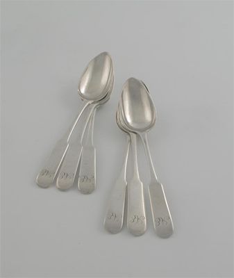 Appraisal: A set of six Scottish Provincial teaspoons Oar pattern initialled