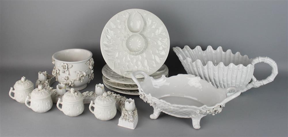 Appraisal: TWELVE ITALIAN WHITE CERAMIC TABLEWARES including a shaped oval two-handled