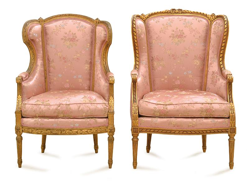 Appraisal: A PAIR OF LOUIS XV STYLE GILT WOOD FRAMED WINGBACK