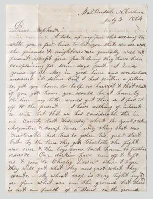 Appraisal: Ten slavery related manuscripts two-page letter Martindale North Carolina July