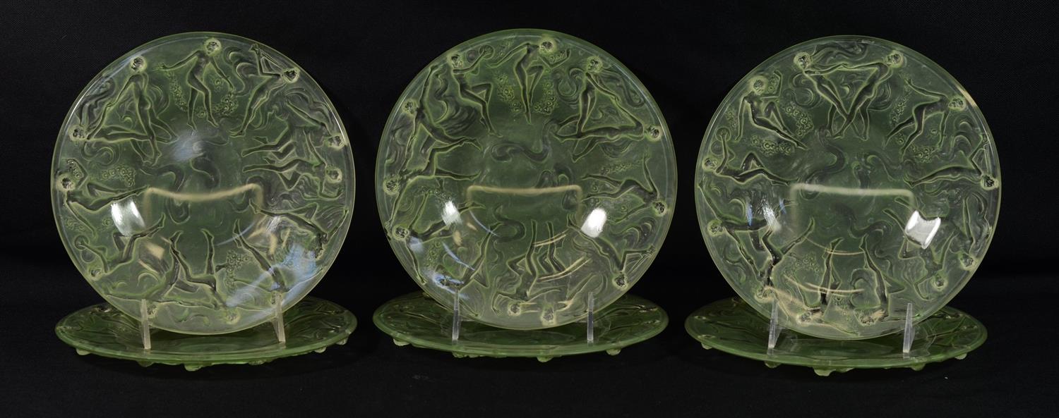 Appraisal: Set of Phoenix Glass Consolidated Pale Green Dancing Nymphs Plates