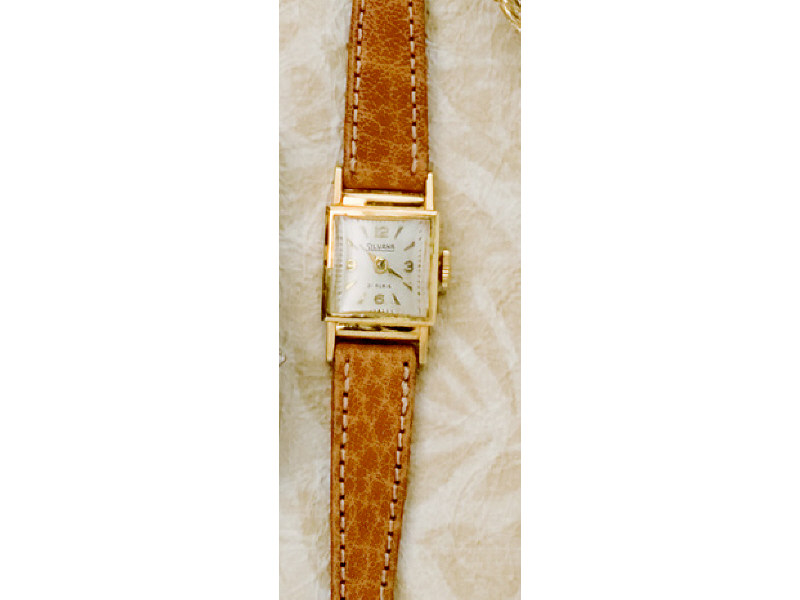 Appraisal: GOLD WATCH k yellow gold Silvana watch with brown leather