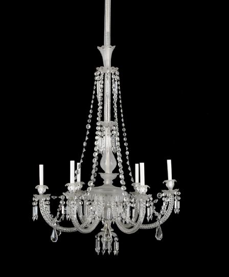 Appraisal: Late Victorian Prism-Hung Cut and Frosted Glass Six-Arm Chandelier late