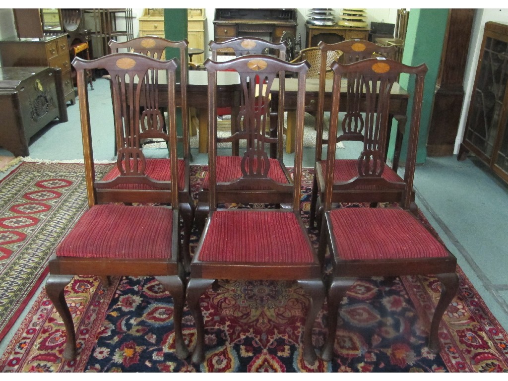 Appraisal: Set of six Edwardian mahogany inlaid parlour chairs