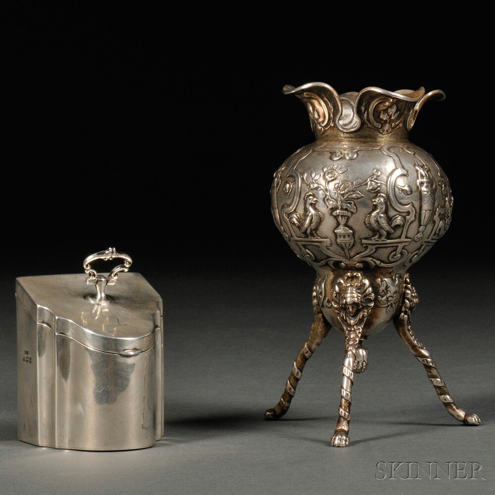 Appraisal: Two Small Decorative Silver Items an English miniature knife box