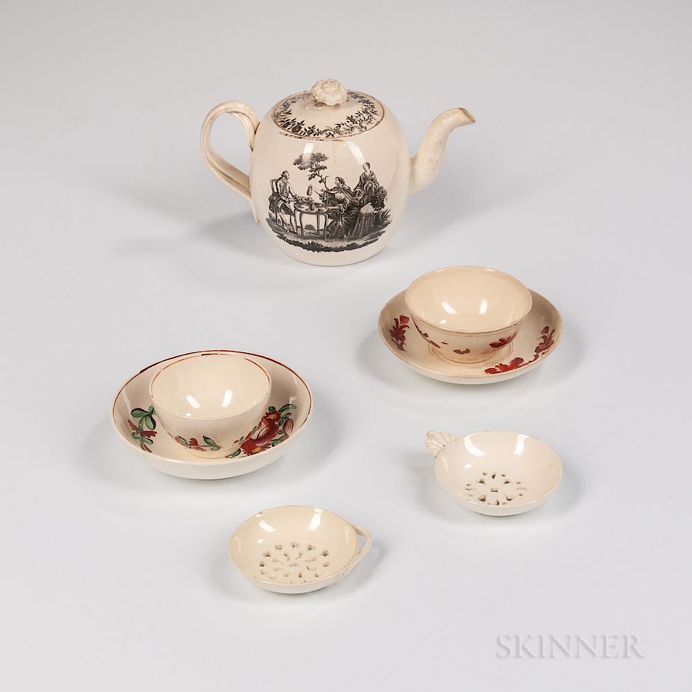 Appraisal: Five Staffordshire Creamware Table Items Five Staffordshire Creamware Table Items