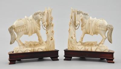 Appraisal: A Pair of Signed Chinese Carved Ivory Horses Hand carved