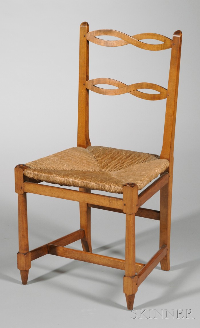 Appraisal: Val-Kill Cherry and Maple Ribbon-back Side Chair no with woven