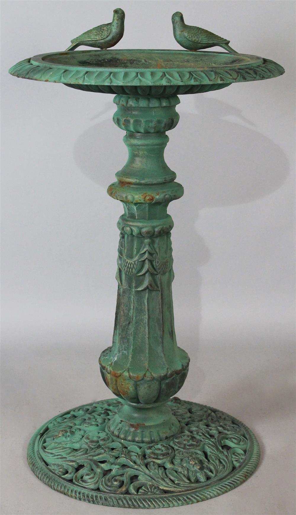 Appraisal: GREEN BIRD BATH WITH TWO BIRDS having two small birds