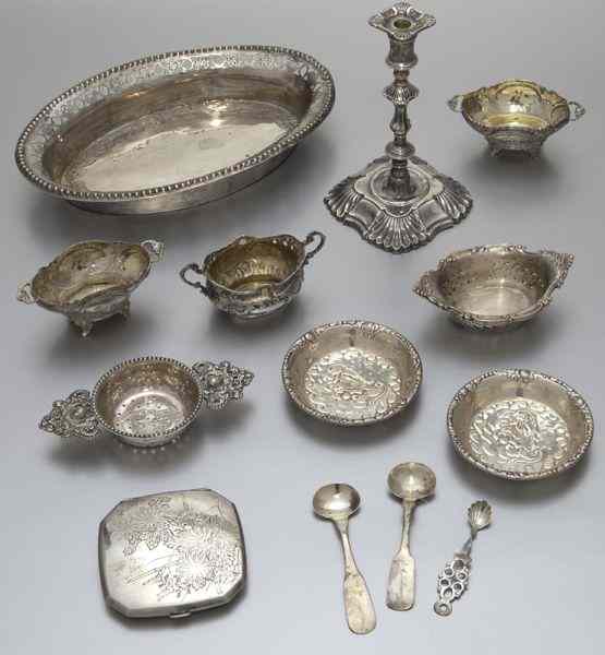 Appraisal: English silver table articleswith various maker's marks including small condiment