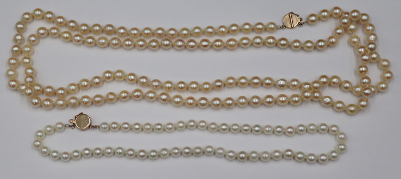 Appraisal: JEWELRY PEARL AND KT GOLD NECKLACES Includes single strand of