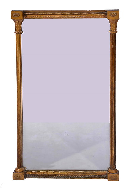 Appraisal: A REGENCY GILTWOOD PIER GLASS with fluted pilasters and beaded