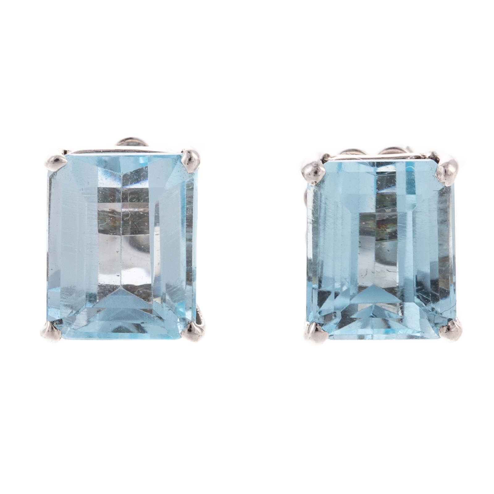 Appraisal: A PAIR OF EMERALD CUT AQUAMARINE STUDS IN K K