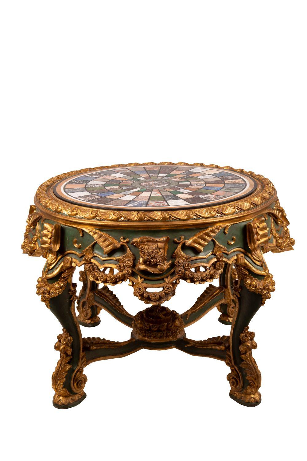 Appraisal: VENETIAN PAINTED PARCEL GILT SPECIMEN MARBLE TOP TABLE inches diameter