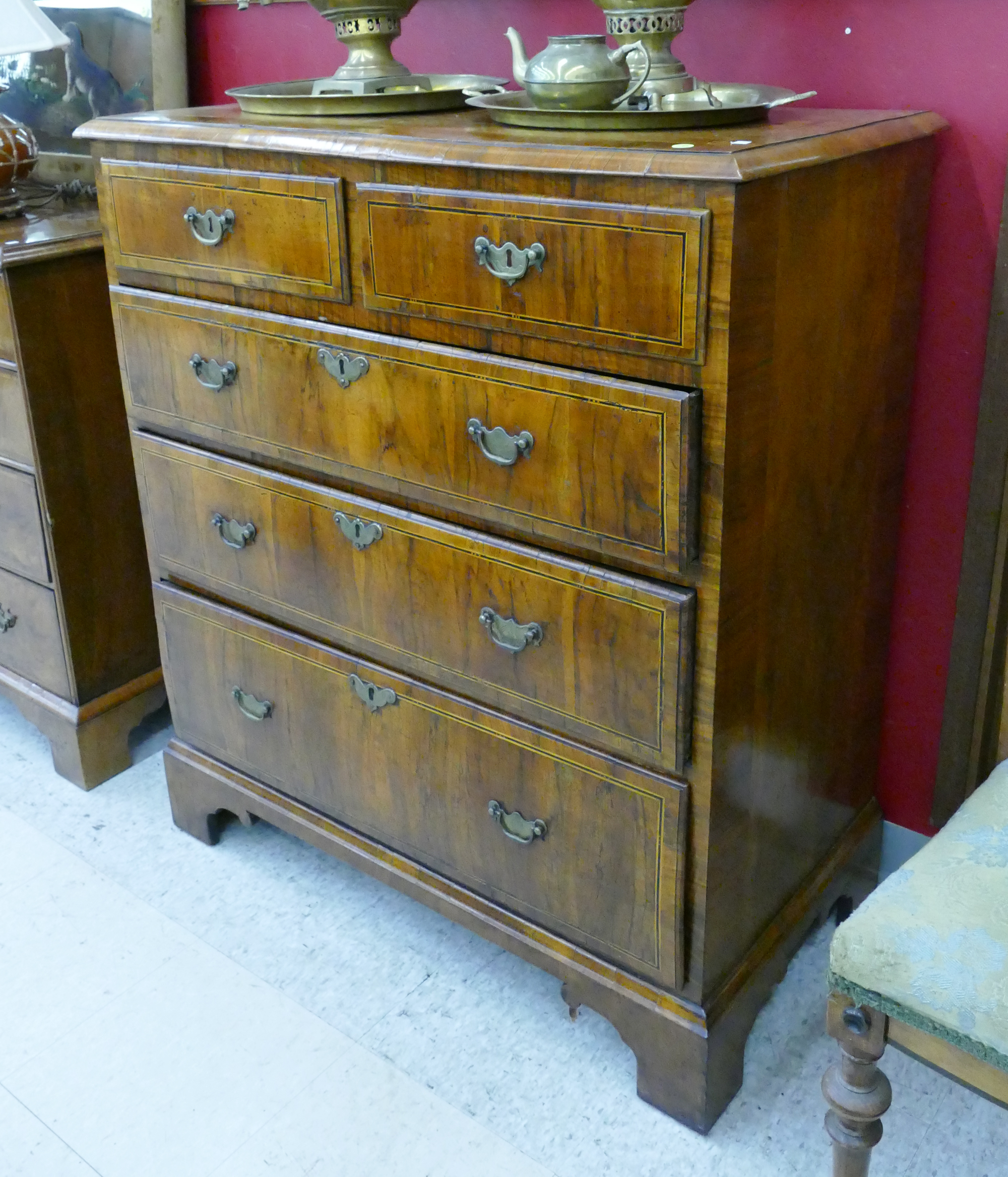 Appraisal: English Georgian th Century Inlaid Walnut Dresser Chest of Drawers-