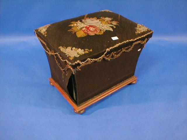 Appraisal: A Victorian floral woolwork upholstered cavetto box stool with mahogany