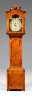 Appraisal: Pennsylvania tiger maple tall case clock figured maple throughout with