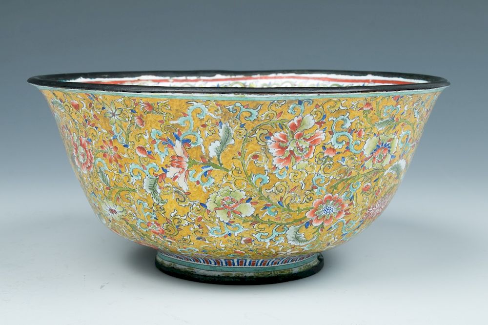 Appraisal: BRONZE-GROUND ENAMEL BOWL QING Of a bell shape form the