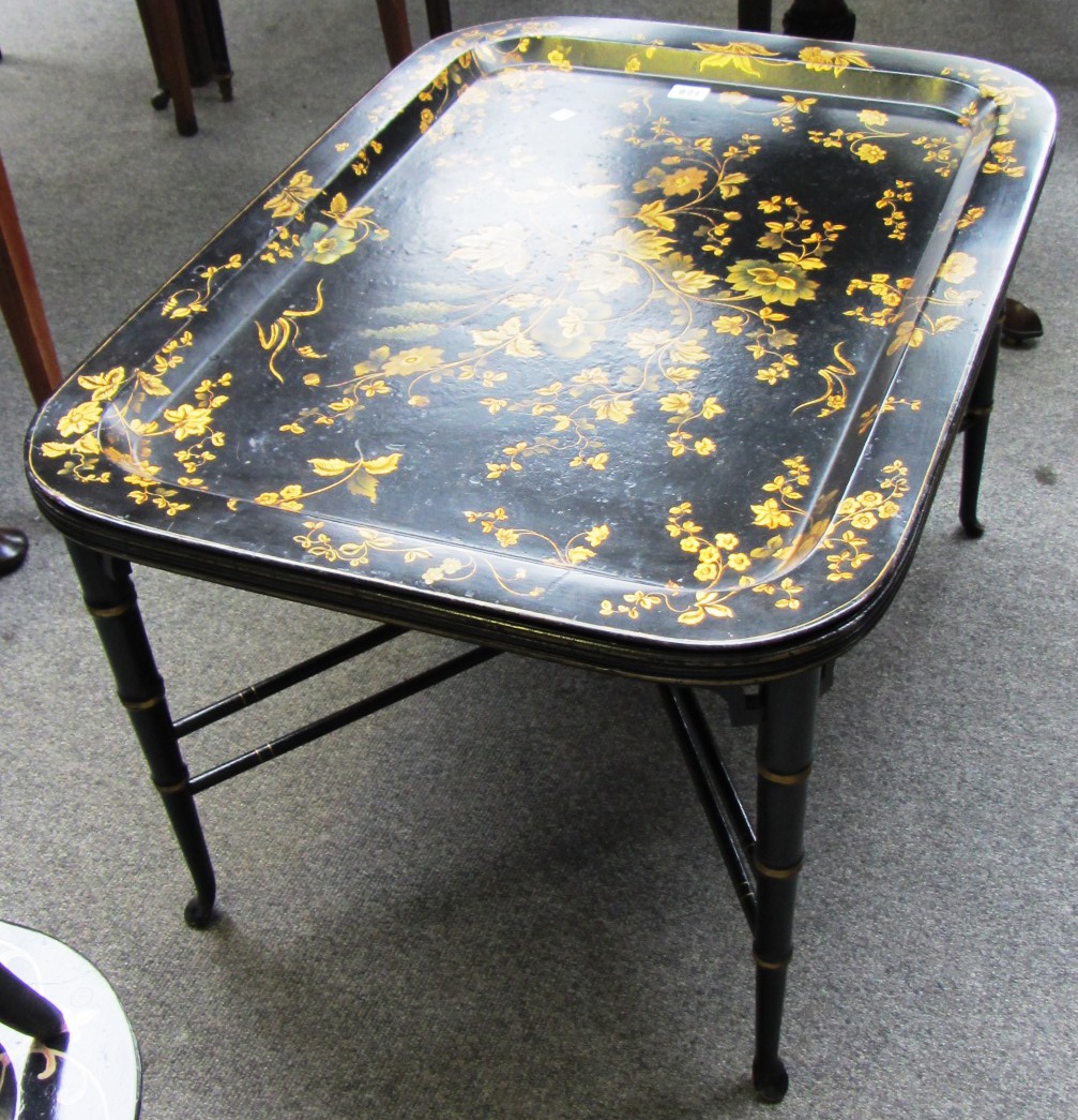 Appraisal: An early th century gilt floral painted tray on later