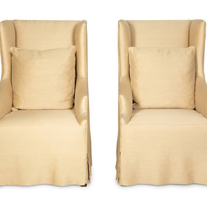 Appraisal: A Pair of Linen-Upholstered Wingback Slip Covered Chairs st Century