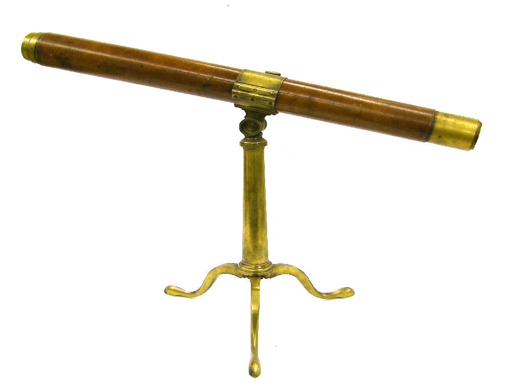 Appraisal: Leather clad brass telescope upon a tripod base by JR