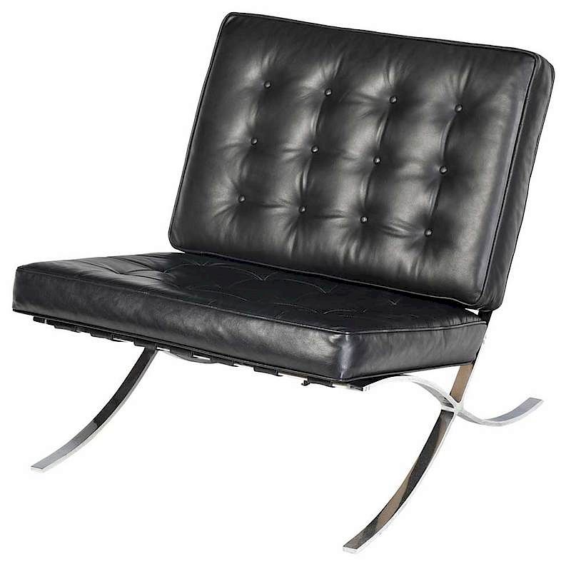 Appraisal: Chrome and Black Leather Barcelona Chair Modern production by Selig