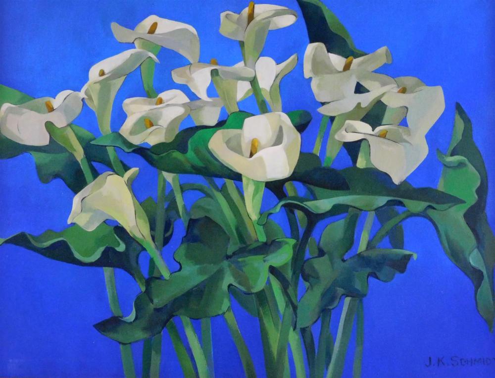 Appraisal: James K Schmidt American th C Calla Lilies I oil