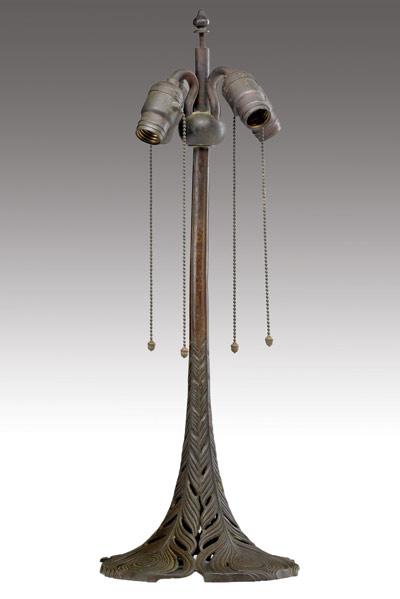 Appraisal: HANDEL Peacock-feather lamp base with four gooseneck sockets Mint original