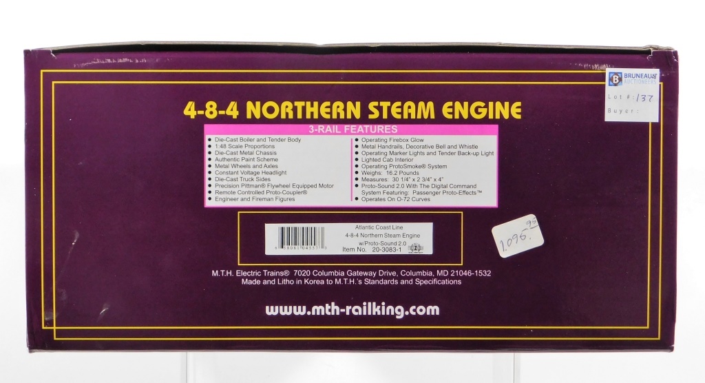 Appraisal: MTH ATLANTIC COAST LINE NORTHERN STEAM ENGINE United States ContemporaryThree