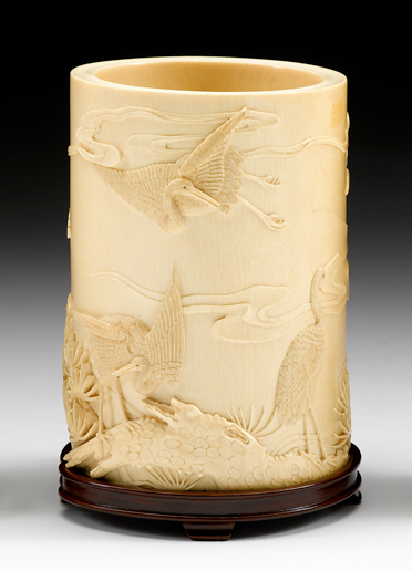 Appraisal: Impressive Chinese elephant ivory brush pot qianlong mark to base