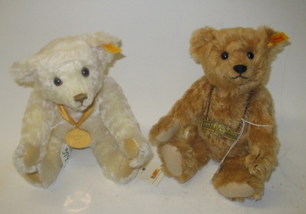 Appraisal: TWO GERMAN STEIFF MOHAIR TEDDY BEARS with original Steiff metal