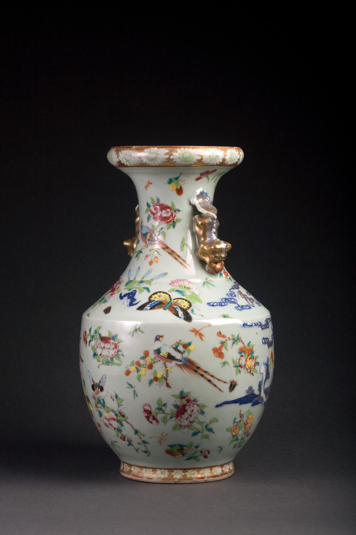 Appraisal: CHINESE EXPORT PORCELAIN VASE WITH POLYCHROME DECORATION ON A CELADON