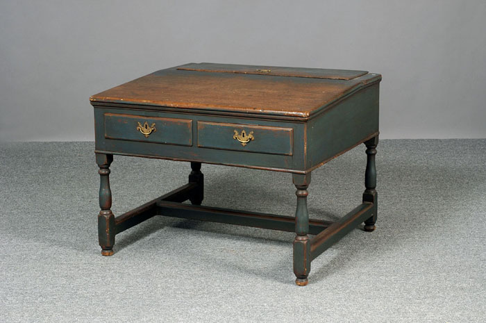 Appraisal: PENNSYLVANIA CHIPPENDALE POPLAR SLANT-LID WORK TABLE IN BLUE PAINT The