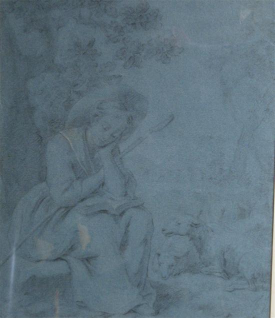 Appraisal: After Van de Myen pencil and chalk drawing circa shepherdess