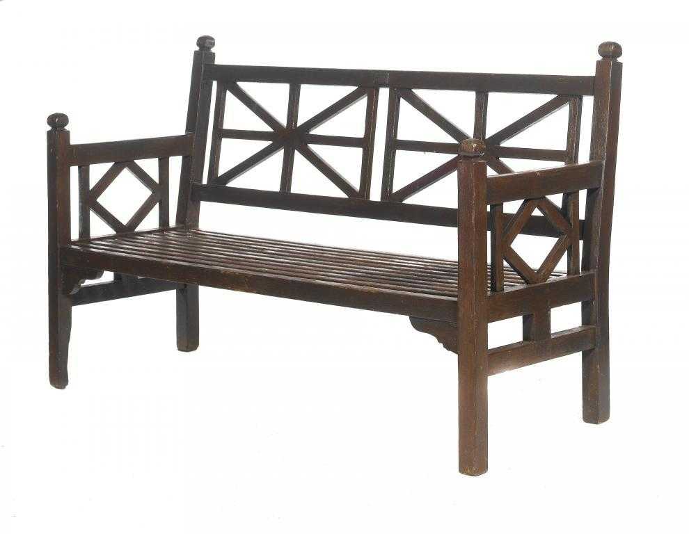 Appraisal: MARITIME A TEAK GARDEN BENCH the back with twin 'Union