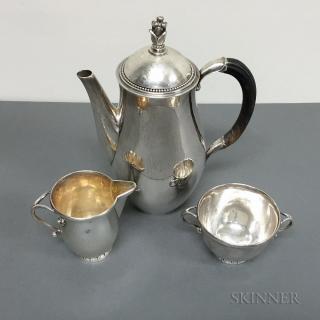 Appraisal: Georg Jensen Coffeepot Creamer and Sugar Bowl Sterling silver Denmark