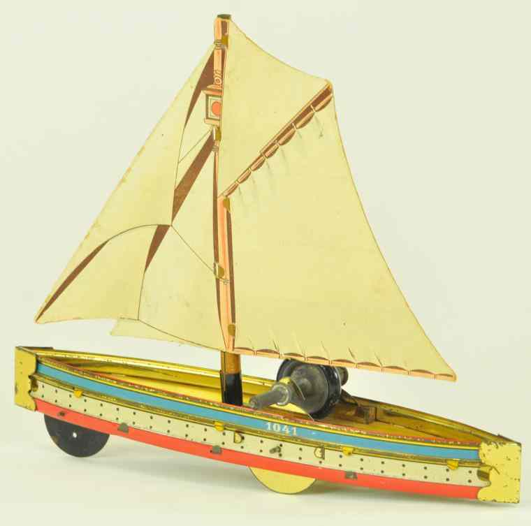 Appraisal: HESS SAILBOAT Germany lithographed tin with litho cardboard sails nice