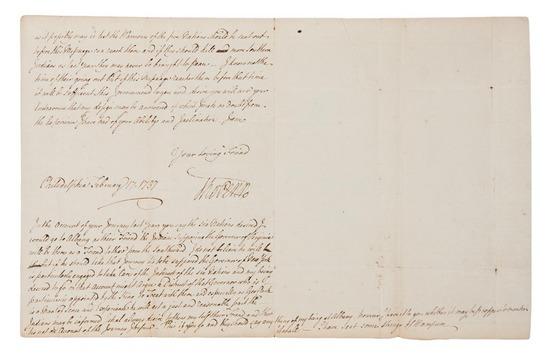 Appraisal: PENN Thomas Important autograph letter signed to Conrad Weiser instructions