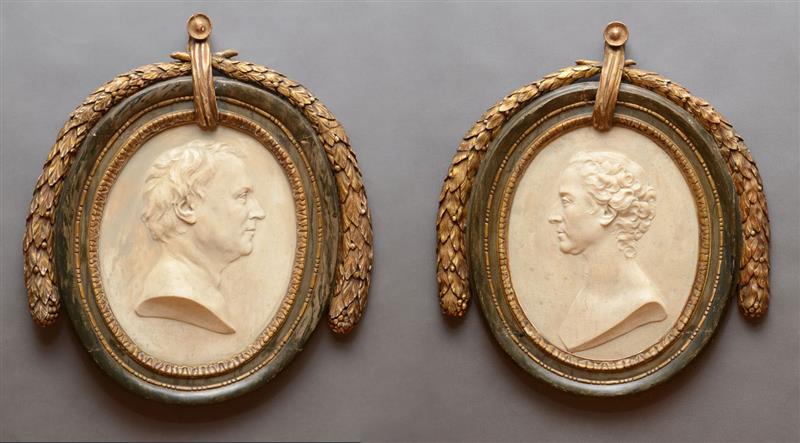 Appraisal: PAIR OF LOUIS XVI STYLE MARBLE RELIEF OVALS Each representing