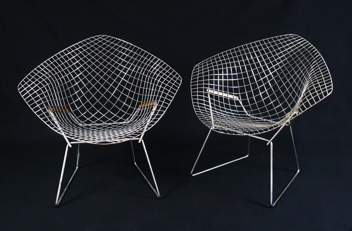 Appraisal: PAIR BERTOIA FOR KNOLL WIRE DIAMOND CHAIRS Steel wire chair