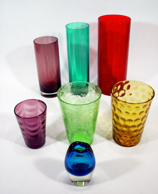 Appraisal: Seven Art glass vases - one a cylindrical Swedish glass